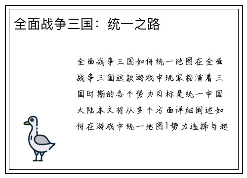 全面战争三国：统一之路